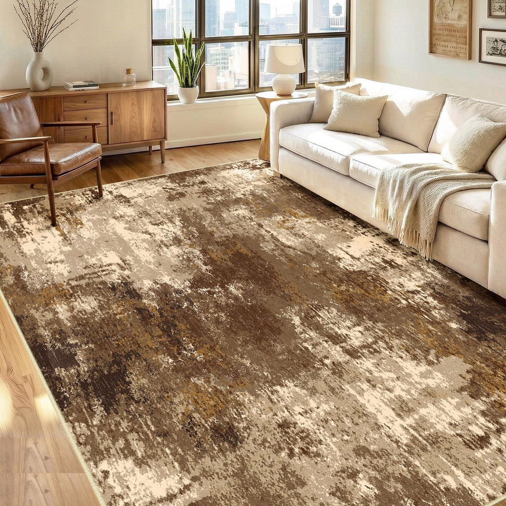 RELEANY Washable 5'x7' Abstract Area Rug for Living Room Brown Tan