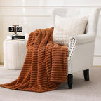 Burnt Orange Fleece Throw Blanket 108”×90” for Couch Sofa Bed,Super Soft Cozy Plush Microfiber Flannel Blanket with Stripes Design Lightweight for Adults,Woman,Girls
