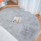 ORINOVA Grey Round Rug 3ft Machine Washable Shaggy Area Rugs for Living Room Faux Bunny Fluffy Fur Rug for Bedroom Small Circle Nursery Rug