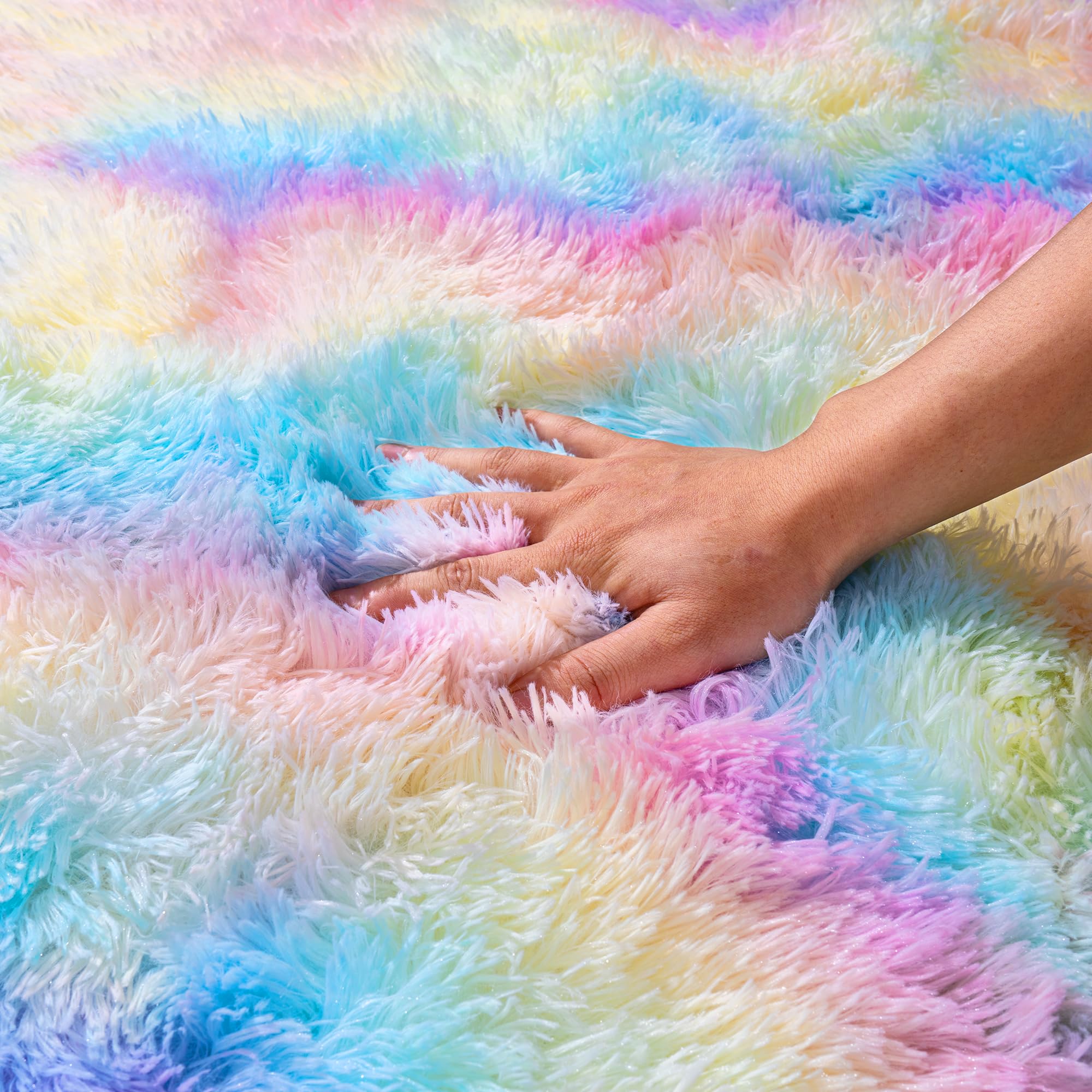 Quntue Rainbow Runner Rugs for Bedroom, 2x6 Rug Runners for Cute Girls Room, Bedside Indoor Floor Fluffy Shag Carpet, Plush Soft Rug for Nursery Dorm Kids Home Decor