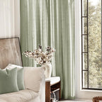 Linen Blend Sage Green Curtains 84 inch Length 2 Panels for Bedroom Back Tab Light Filtering Semi Sheer Drapes Linen Cotton Textured Light Green Airy Modern Farmhouse Living Room Sage Aesthetic Decor