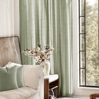 Linen Blend Sage Green Curtains 96 inch Length 2 Panels for Bedroom Back Tab Light Filtering Semi Sheer Drapes Linen Cotton Textured Light Green Airy Modern Farmhouse Living Room Sage Aesthetic Decor
