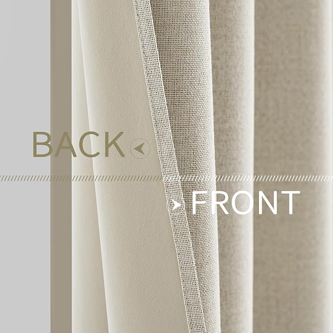 MIULEE 100% Blackout Linen Curtains for Bedroom 52x120 Inches Cream