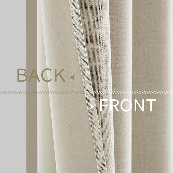 MIULEE 100% Blackout Linen Textured Curtains for Bedroom Solid Thermal Insulated Cream Grommet Room Darkening Curtains & Drapes Luxury Decor for Living Room Nursery 52 x 96 Inch (2 Panels)