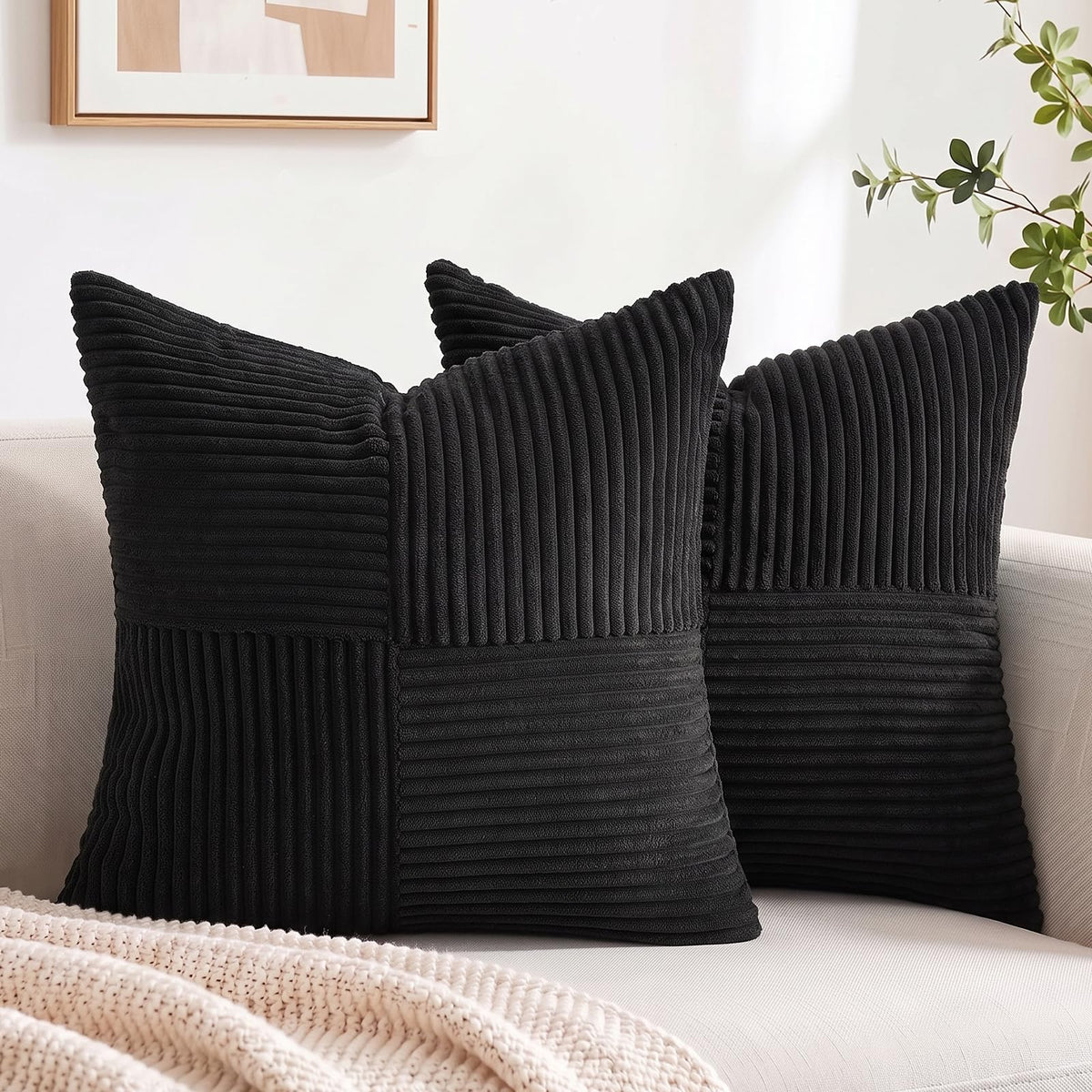 Fancy Homi 2 Packs Tan Decorative Throw Pillow Covers 18x18 Inch for Living Room Couch Bed, Rustic Farmhouse Boho Home Decor, Soft Corss Corduroy Patchwork Textured Square Beige Cushion Case 45x45 cm