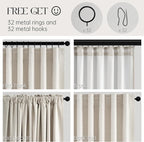 Extra Wide 60 Inch Blackout Curtains 96 Inches Long for Living Room Natural Rustic Textured Linen Back Tab Pleated Dining Room Office Insulated Ceiling Track Window Drapes 60"W x 96"L 2 Panels