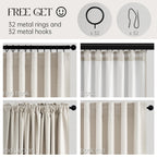 Extra Wide 70 Inch Length Blackout Curtains & Drapes 92 Inches Long 2 Panels Set for Sliding Glass Doors Modern Pleated Linen Blend Heavy Floor to Ceiling Large Window Drapes(70"Wx92"Lx 2 Birch)