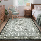 GarveeHome Provence Botanical Grove 4x6 Rug Vintage Cottagecore Soft Gray Fog Green 4x6 Washable Rug for Bedroom Living Room Nursery Kitchen Entryway Indoor Mat