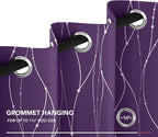 Deconovo Short Purple Curtains, Blackout Drapes with Wave Line Silver Print, 38 x 45 Inches Long, Thermal Insulated Panel, Grommet Top, Machine Washable, Set of 2 Panels for Kitchen Nursery Bedroom