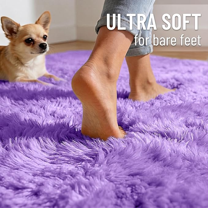 OLANLY 5x7 Machine Washable Large Area Rugs for Living Room, Bedroom, Soft Fluffy Shaggy Bedside Rug, Indoor Floor Carpet for Kids Girls and Boys, Dorms, Nursery, Home Decor Aesthetic, Purple