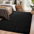 Chicrug Soft Runner Rug for Bedroom Living Room Plush Fluffy Rugs 5x7 Feet, Shag Furry Runner Rug Carpet Non Shedding for Nursery Children Kids Girls Room Home Decorative, Black