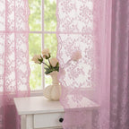 YJ YANJUN Vintage Lace Curtains 72 Inches Long-Victorian Floral Pattern Lalic Sheer Curtain Panels for Living Room Bedroom,Light Filtering, Cute Girls Drapes 2 Panels 52W x 72L Purple Blush