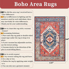 SERISSA 10x14 Area Rugs for Living Room, Large Washable Non-Slip Boho Rug, Ultra Soft Vintage Rust Oriental Tribal Print Distressed Carpet for Dining Room Bedroom Office Home Decor