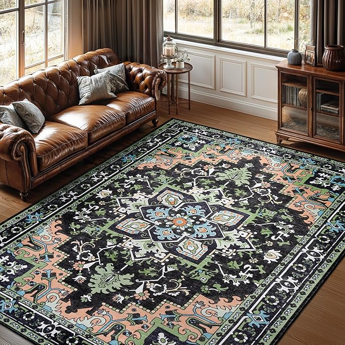 Lofus 9x12 Area Rug for Living Room Bedroom, Dark Green Washable Carpet