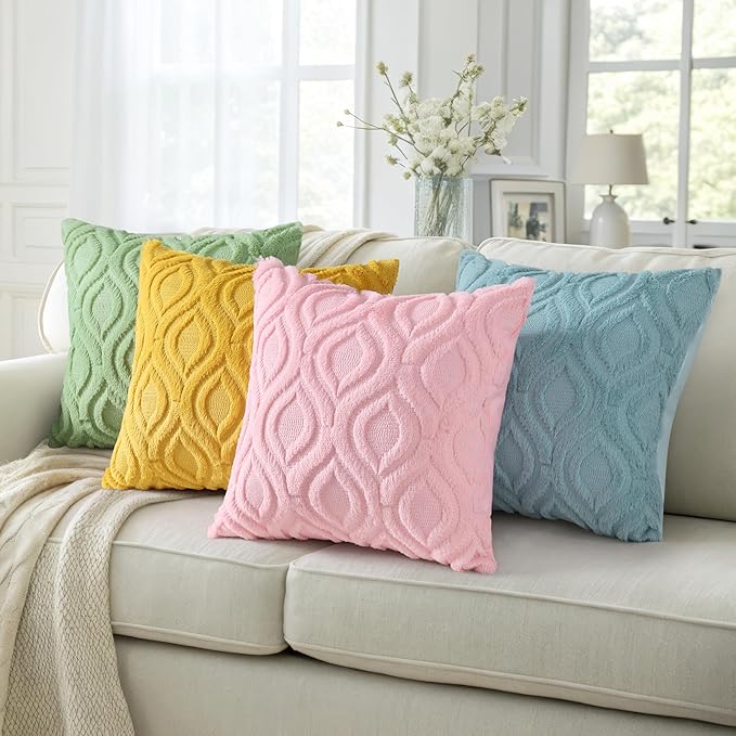 decorUhome Faux Fur Plush Light Pink Throw Pillow Covers 18x18 Set of 2