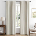 MIULEE 100% Blackout Linen Curtains for Bedroom, Light Cream Solid Luxury Decor Thermal Insulation Room Darkening Drapes for Living Room Nursery Back Tab Rod Pocket 42 x 63 Inches, 2 Panels