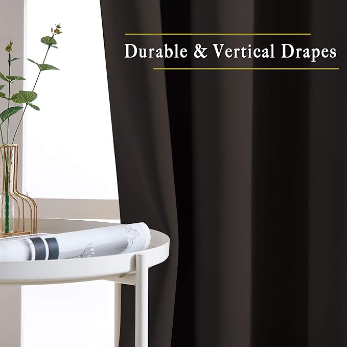 NICETOWN Room Darkening Slding Glass Curtain Panels - Window Treatment Thermal Insulated Grommet Light Blocking Drapes for Bedroom/Home Office (2 Panels, 80 by 84, Toffee Brown)