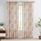 jinchan Linen Blend Curtain Floral Curtains for Living Room 84 Inch Length Farmhouse Brick Red Printed Curtain Rod Pocket Back Tab Peony Flower Patterned Drapes Curtains Set 2 Panels