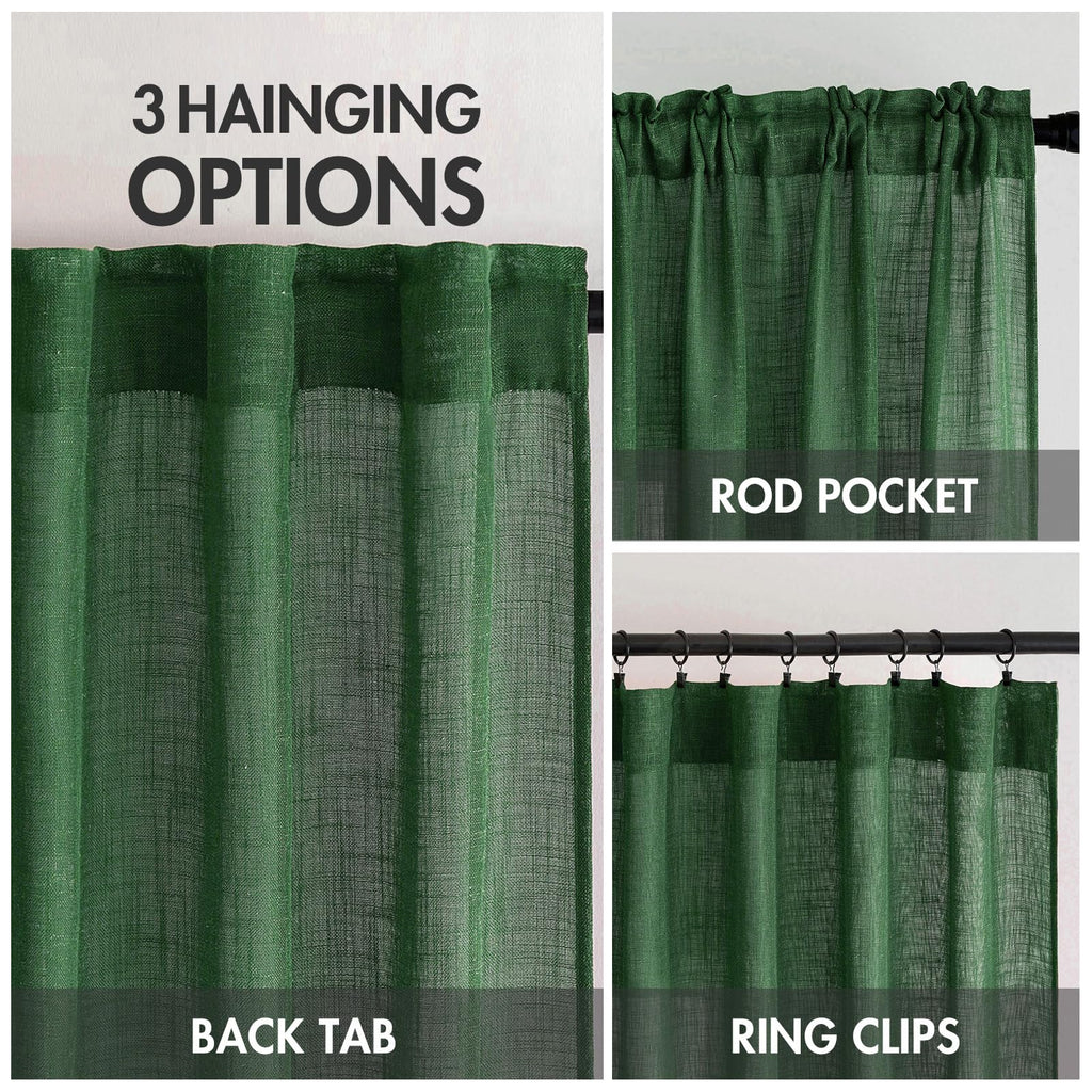 MIULEE Emerald Green Linen Curtains 52x84 Inch Long for Bedroom Living Room