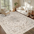 5x7 Area Rugs Living Room Rug: Washable Vintage Distressed Floral Rug No Slip Stain Resistant Soft Carpet Indoor Large Carpets for Bedroom Dining Room Farmhouse Nursery Hallway Home Office Brown Beige