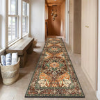 Yamaziot Washable Runner Rug, 3x10 Non-Slip Boho Vintage Hallway Rug with Rubber Backing, Low Pile Faux Wool Distressed Carpet Runner for Bedroom, Kitchen, Laundry, Entrance