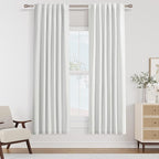 White 100% Blackout Linen Curtains 40 Inch Wide by 72 Inch 2 Panels Set for Living Room Bedroom Back Tab Thermal Insulated Black Out Drapes Room Darkening Farmhouse Style for Bedroom Window Curtains