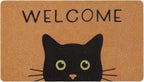 UINI Door Mat Cat Welcome Mat, Black Cat with Green Eyes Doormat, Non-Slip Cat Welcome Mats for Front Door, Outside Entrance, Resist Dirt, 17" x 30"