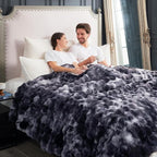 Cozy Bliss Faux Fur Throw Blanket for Bed King Size, Fuzzy Soft Plush Thick Bubble Blanket for Sofa Bedroom Living Room, 108 * 90 Inches Tie Dye Black