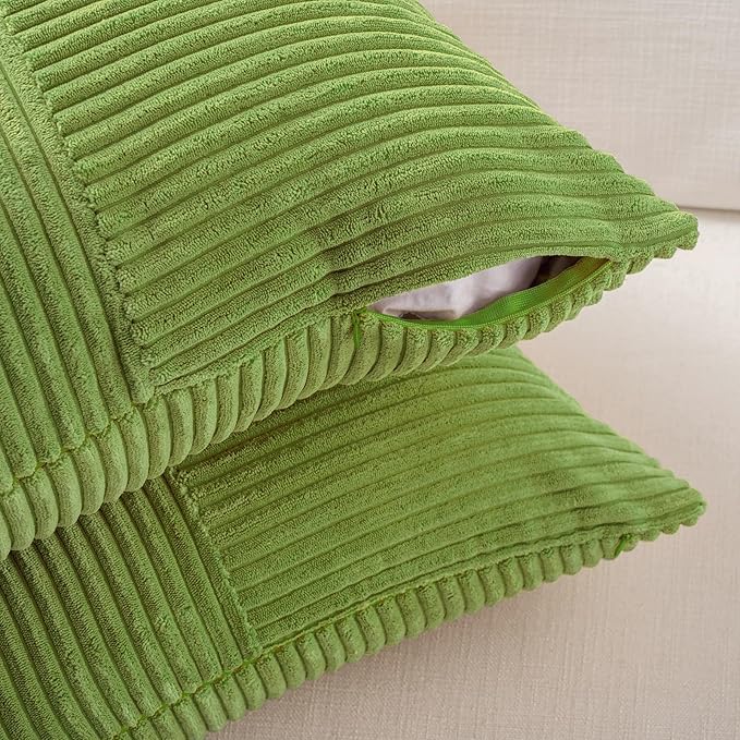 Fancy Homi Set of 2 Lime Green Samll Decorative Throw Pillow Covers 14x14 Inch with for Couch Bed Sofa, Modern Farmhouse Boho Home Decor, Soft Cross Patchwork Corduroy Square Cushion Case 35x35 cm