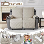TAOCOCO 100% Waterproof Loveseat Recliner Cover, Non Slip Split Loveseat Covers for Reclining Loveseat with Elastic Straps, Washable Recliner Chair/Furniture Protector for Kids Pets(2 Seater, Cream)