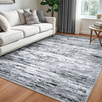 Lansny Modern Abstract 5x7 Machine Washable Area Rug Non-Slip Soft Bedroom Living Romm Rug Black Gray White Ultra Thin Print Faux Wool Floor Carpet Throw Rugs for Nursery Playroom Dining Room Indoor
