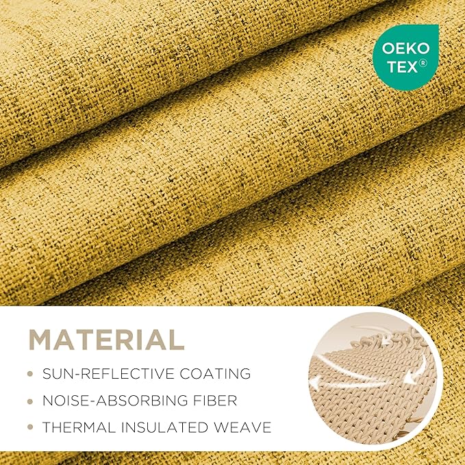 Joydeco Blackout Curtains for Bedroom - 90 Inch Long 100% Light Blocking 2 Panels Set Yellow Drapes, Thermal Insulated Room Darkening Curtains, Linen Textured for Living Room, Rod Pocket & Back Tabs