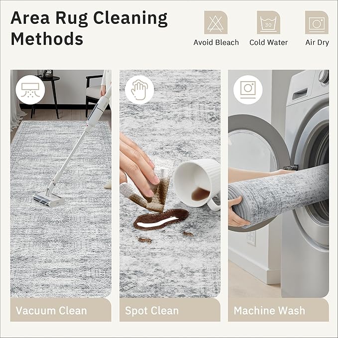 Runner Rug 2x7 Washable Non-Slip Hallway Runner Rugs for Kitchen Bathroom Laundry Room Grey Vintage Floor Carpet Runners for Hallways Entryway