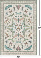 Light Blue and Pink Rug 4x6 Rugs for Bedroom Under Bed - Insect Print Multi Color Decor, Low Pile Non Slip Stain Resistant Throw Rug for Nursery Room Boys, Kitchen, Floor Carpet Aesthetic