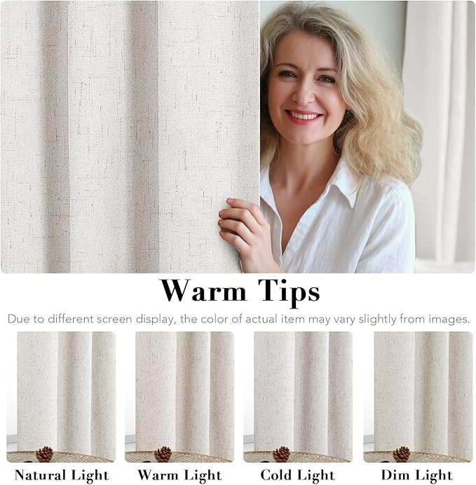 H.VERSAILTEX 100% Blackout Curtains Ivory, Linen Blackout Curtains 96 inch Curtains 2 Panel Set, Elegant Curtain for Bedroom Grommet Drapes Window Curtains Living Room Drapes (Pack of 2)