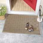 Mibao Front Door Mat Indoor Outdoor Entrance, Dirt Trapping Waterproof All-Season, All-Weather Doormat, Non-Slip Durable Natural Rubber Low Profile Easy Clean Patio Entrance Mat, 36" x 24", Beige