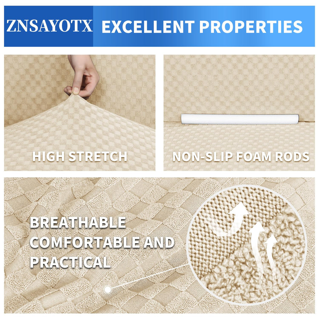ZNSAYOTX 1 Piece Jacquard Couch Covers for 2 Cushion Couch High Stretch Loveseat Slipcover for Pets Dogs Anti Slip Love Seat Sofa Slipcover Furniture Protector (Loveseat, Light Beige)