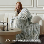 Ultra Soft Cozy Faux Fur Throw Blanket, Fuzzy Plush Thick Fur Blanket, Oversize Luxury Fluffy Blanket for Couch, Sofa, Bedroom, and Living Room,50x60 Inches,Double Sided Tie-Dye Light Grey