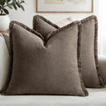 MIULEE Decorative Throw Pillow Covers Neutral Linen Fringe Throw Pillows Euro Shams Set of 2 Natural Coffee Boho Farmhouse Cushion Covers for Couch Sofa Bed Living Room Spring Home Decor 22x22 Inch