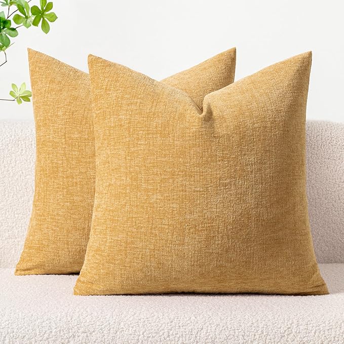 MIULEE Soft Chenille Throw Pillow Covers Beige Yellow 20x20 Inch Pack of 2