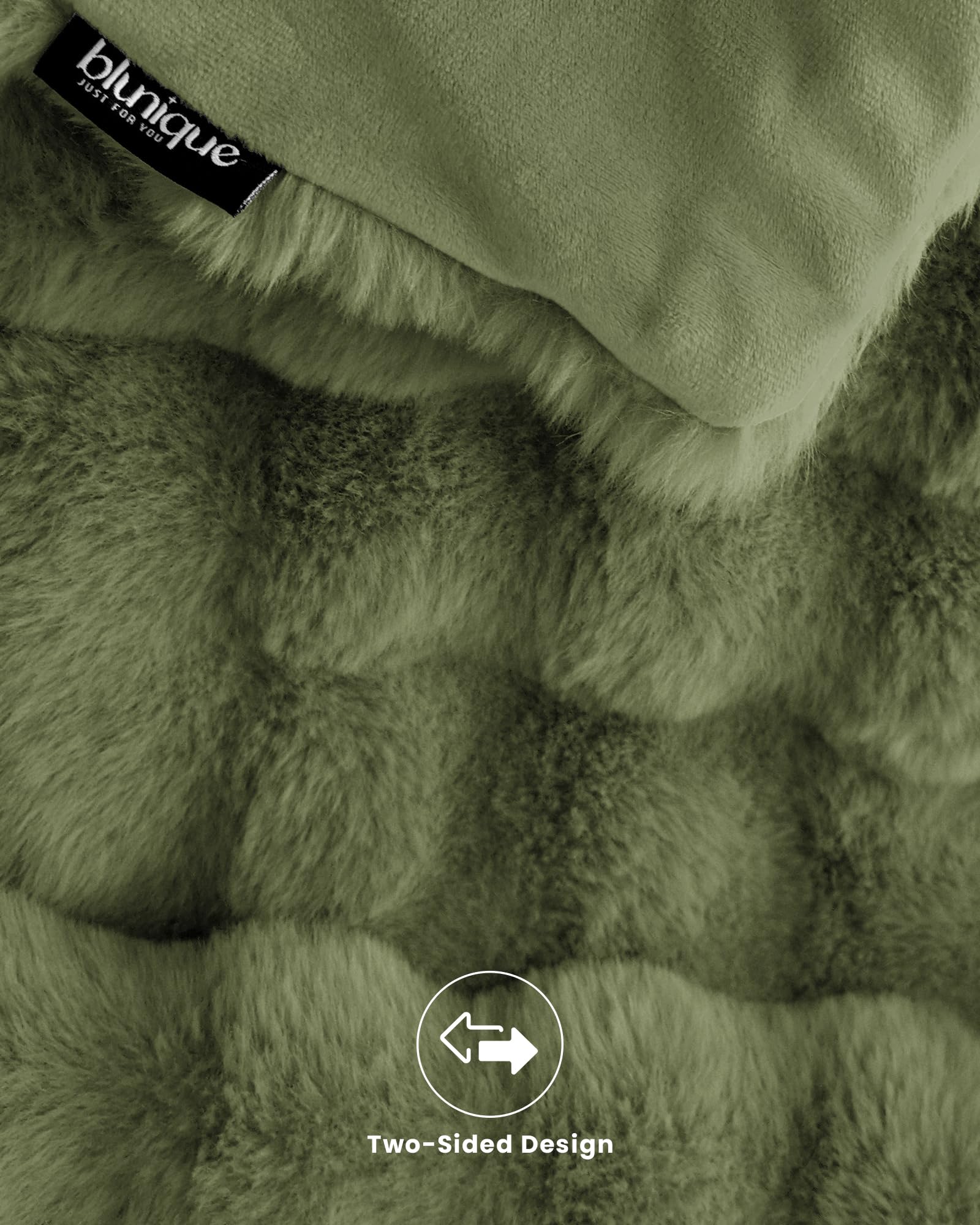 blunique Ultra Soft Cozy Faux Fur Throw Blanket, Fuzzy Plush Thick Bubble Blanket, Oversize Luxury Fluffy Blanket for Couch, Sofa, Bedroom, and Living Room,50x60 Inches,Green