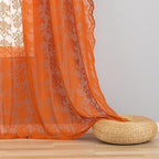 YJ YANJUN Vintage Lace Curtains 108 Inches Long- Burnt Orange Floral Sheer Curtain Panels for Living Room Dining Room Sliding Glass Door Boho Autumn Fall Decor 2 Panels 52W x 108L Light Brown Red