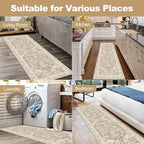 Yamaziot Washable Runner Rug, 2x6 Non-Slip Boho Vintage Hallway Rug Runner with Rubber Backing, Stain Resistant Faux Wool Distressed Carpet Runner for Kitchen, Laundry, Entrance, Beige Brown