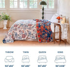 MSGKV Boho Throw Blanket 90"x108" 100% Cotton Floral Blanket for Bed Spring Breathable Lightweight King Blankets All Seasons Home Decor Muslin