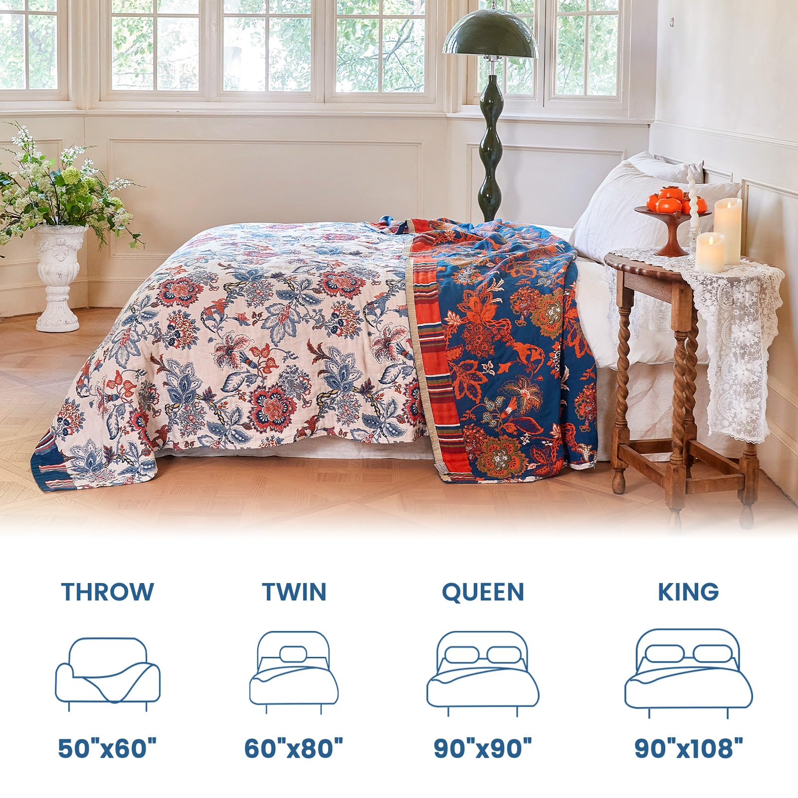 MSGKV Boho Throw Blanket 90"x90" 100% Cotton Farmhouse Butterfly Throw