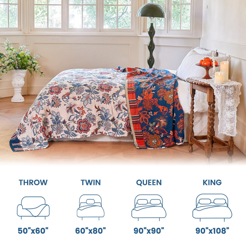 MSGKV Boho Throw Blanket 90"x90" 100% Cotton Farmhouse Butterfly Throw