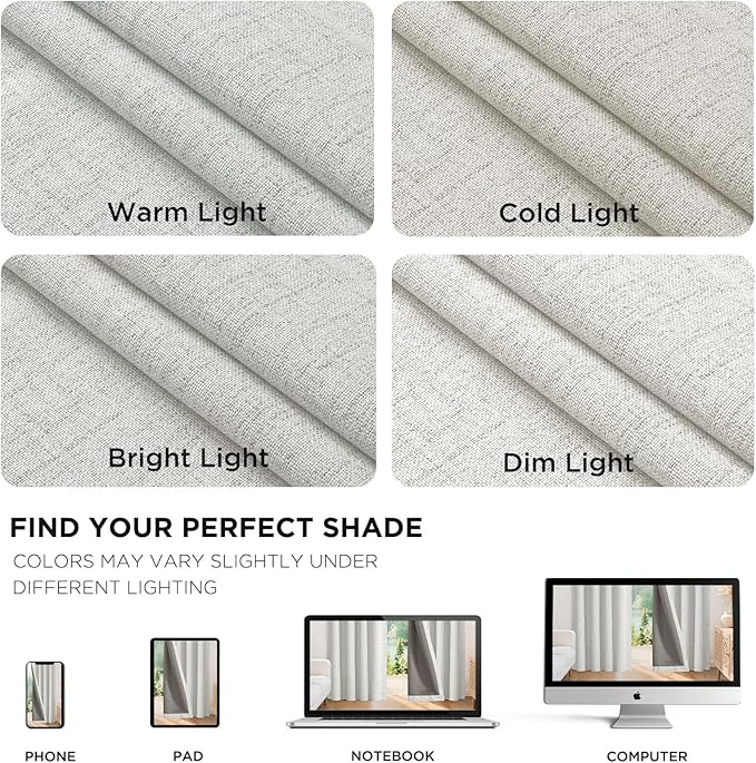 Joydeco Linen Blackout Curtains for Bedroom - 100% Light Blocking 1 Panels, White Drapes 70" W x 90" L, Thermal Insulated Room Darkening Curtains for Living Room, Rod Pocket & Back Tabs