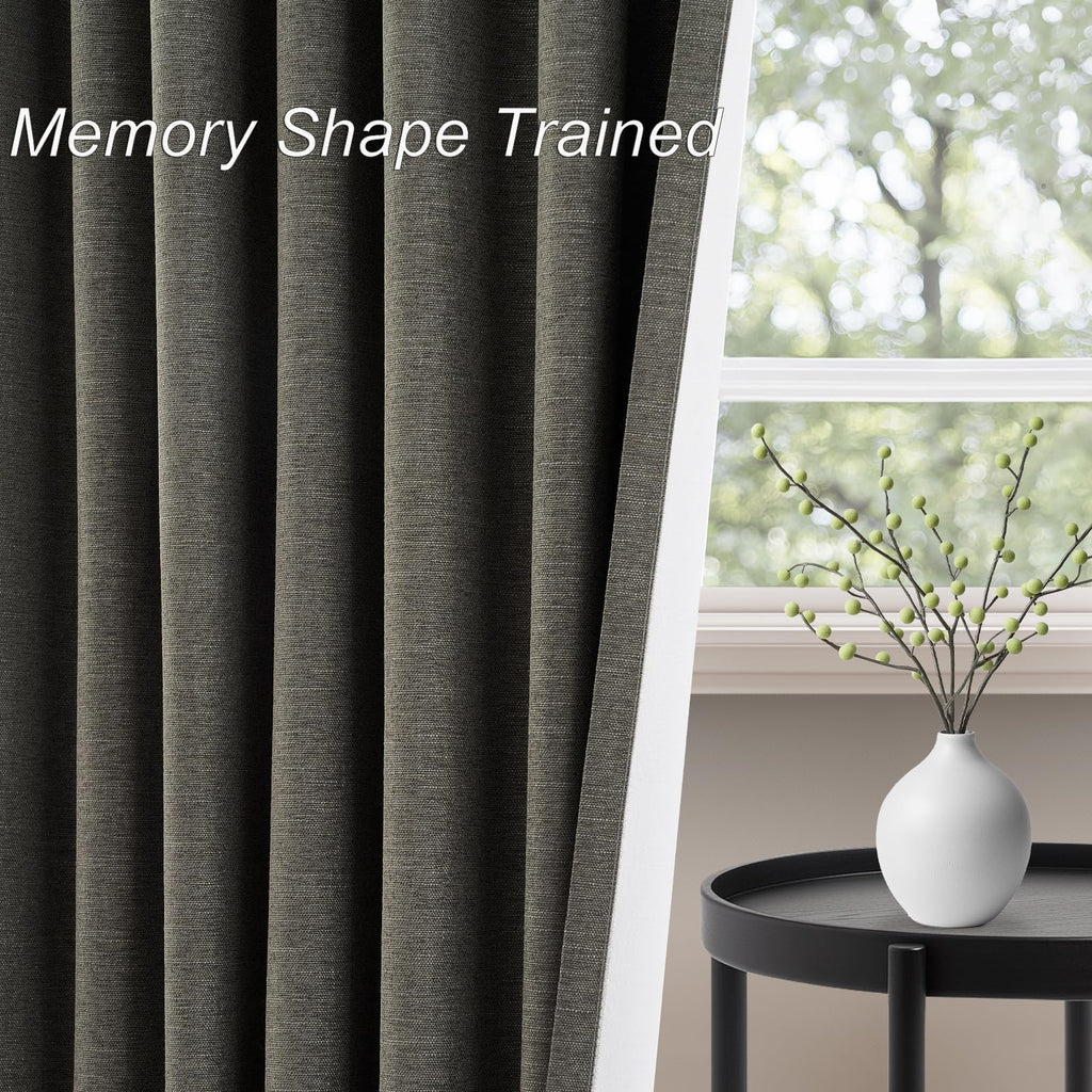 Topfinel 100% Blackout Linen Textured Curtains 84 inches Long Charcoal Gray Thermal Insulating Privacy Energy Saving for Bedroom Living Room Window Office Theater Baby Nursery Back Tab 2 Panels