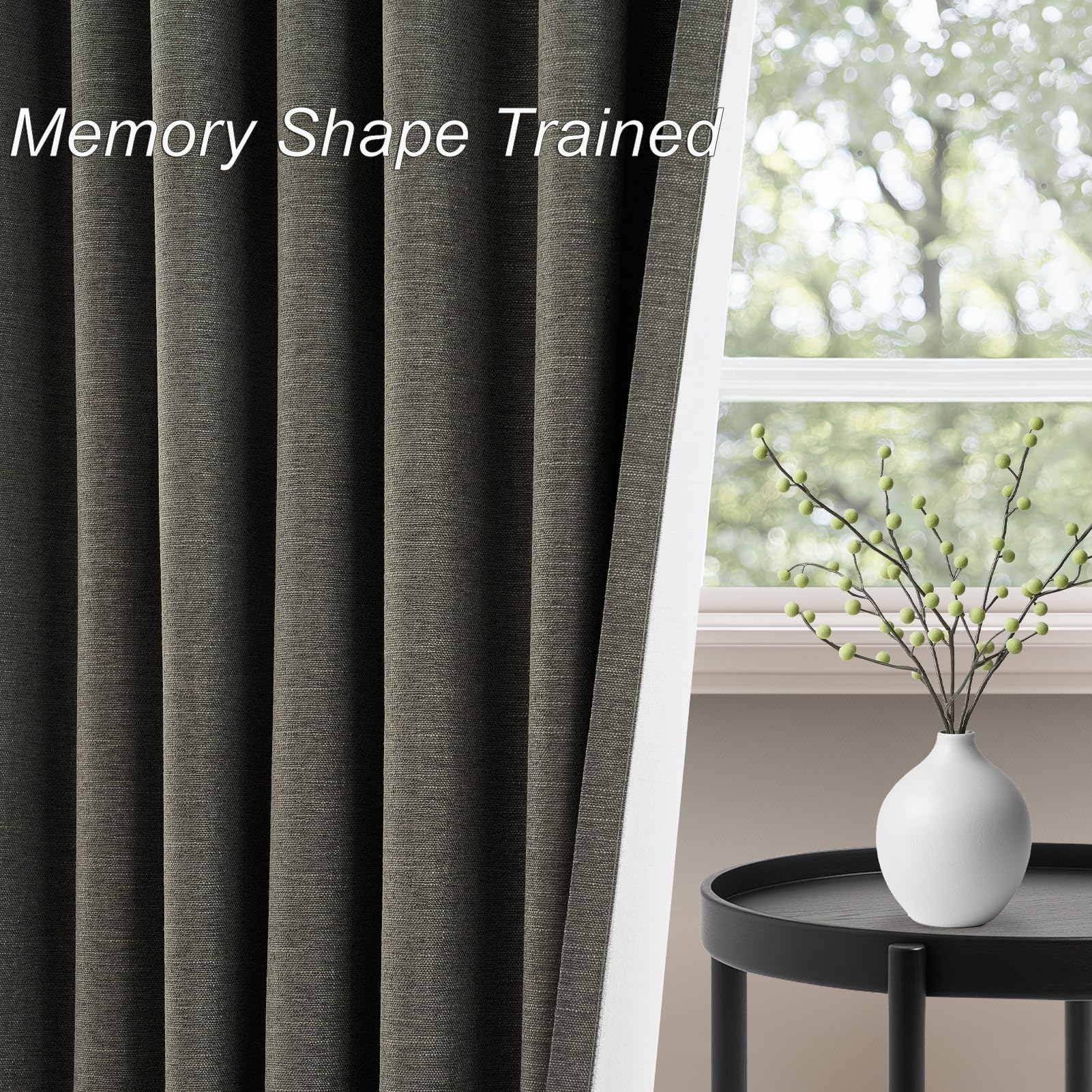 Topfinel 100% Blackout Linen Textured Curtains 84 inches Long Charcoal Gray Thermal Insulating Privacy Energy Saving for Bedroom Living Room Window Office Theater Baby Nursery Back Tab 2 Panels
