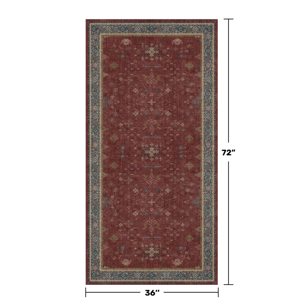 Washable 3x6 Entry Way Rugs Indoor - Burgundy Large Kitchen Rug, Non Slip Unique Bohemian Red Low Pile Thin Carpet for Bedroom Bedside, Foyer